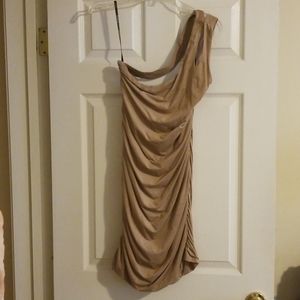 Bebe Tan One Shoulder Faux Suede Dress Size L